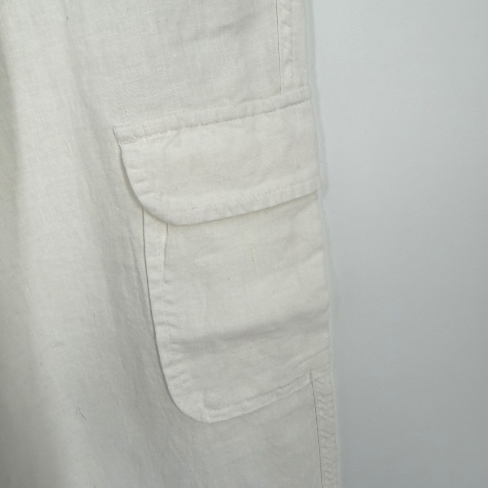 RACHEL Rachel Roy‎ Womens 100% Linen Cargo Pants Cream White Cropped Size L - Picture 11 of 11